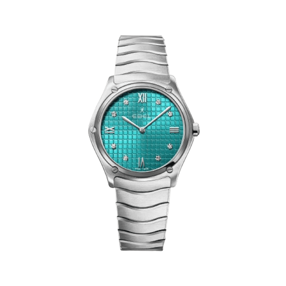 Ebel Sport Classic Lady Damenuhr Silber 8 Diamanten Zifferblatt Türkis 33mm Quarz 1216646 Soldat1