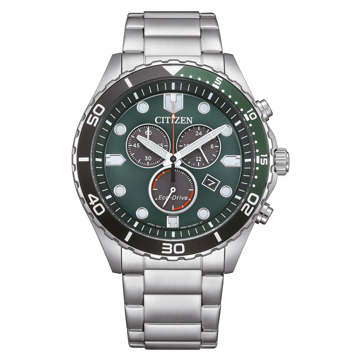 Citizen Eco Drive Chronograph Grün Stahlarmband Herren Uhr AT2561-81X Soldat