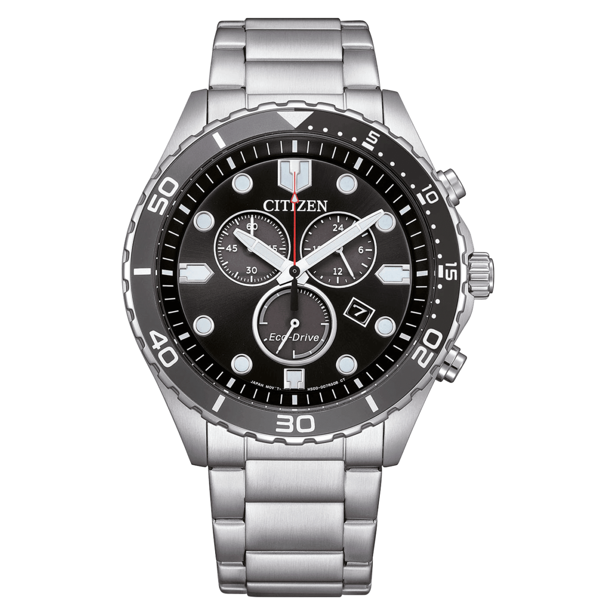Citizen Eco Drive Chronograph Schwarz Stahlarmband Herren Uhr AT2568-82E Soldat