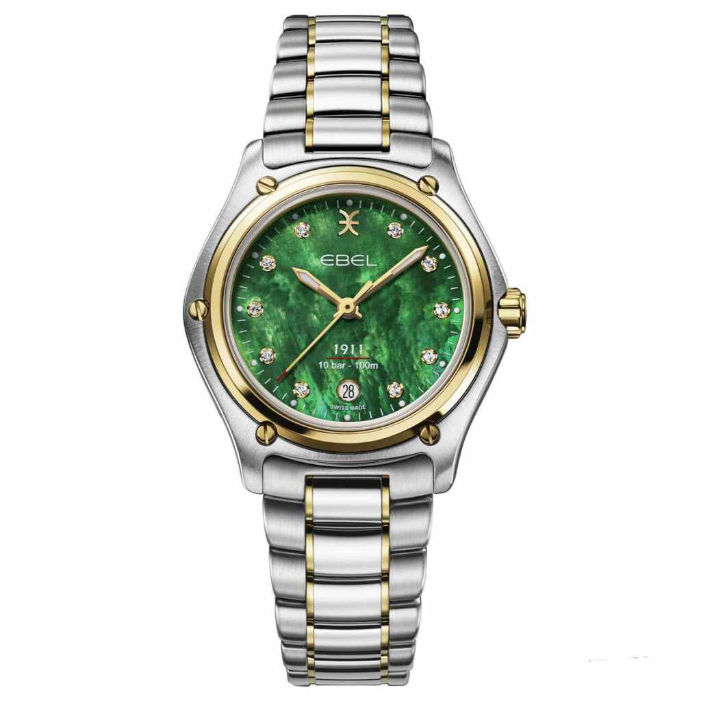 Ebel 1911 Damenuhr grün Diamanten Bicolor Perlmutt Zifferblatt 30mm Quarz 1216573