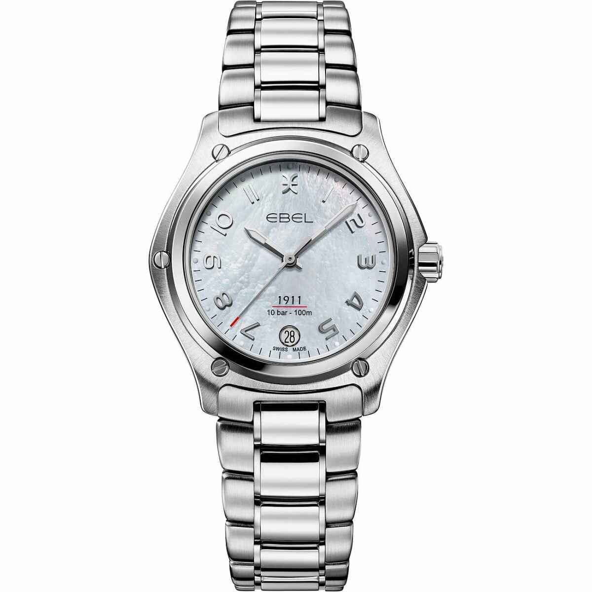 Ebel 1911 Grande Damenuhr 34mm Zifferblatt Weiss Perlmutt Silber Wechselarmband Set Quarz 1216577