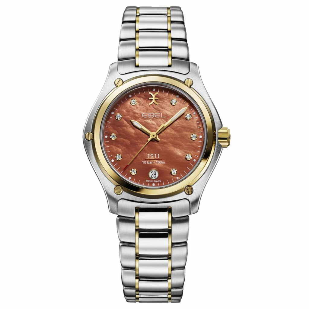 Ebel 1911 Grande Damenuhr Bicolor 34mm Ocker Perlmutt-Zifferblatt Diamanten Quarz 1216581