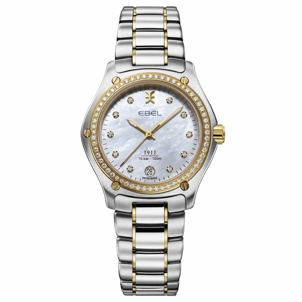 Ebel 1911 Grande Damenuhr Bicolor 34mm Perlmutt Zifferblatt 70 Diamanten Quarz 1216582