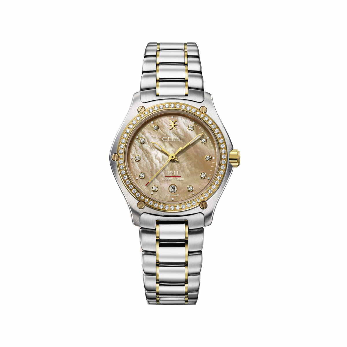 Ebel 1911 Grande Damenuhr Bicolor 34mm Perlmutt-Zifferblatt Beige Diamanten Quarz 1216606