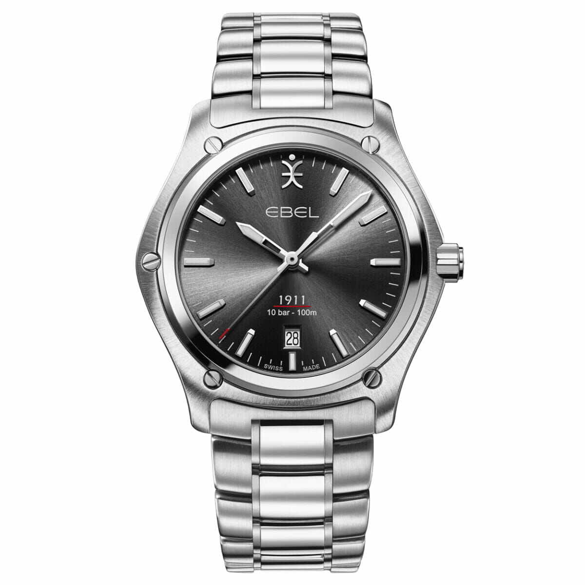 Ebel 1911 Herrenuhr 42mm Zifferblatt schwarz Quarz Edelstahl Wechselarmband Set 1216583