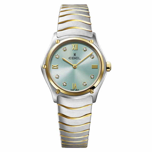 Ebel Sport Classic Lady Damenuhr Bicolor 29mm Zifferblatt Mint Blau 8 Diamanten Quarz 1216557