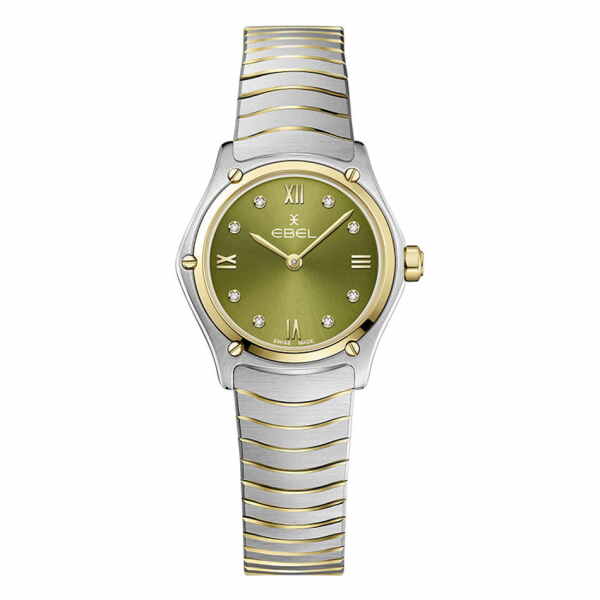 Ebel Sport Classic Mini Damenuhr 24mm Zifferblatt grün Bicolor Gold Silber Diamanten Quarz 1216441A