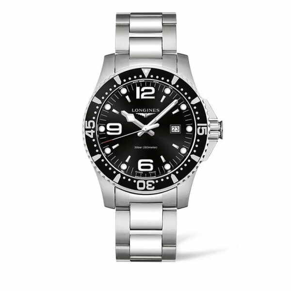 Longines HydroConquest 44mm schwarz Quarz Herren-Uhr Edelstahl-Armband L3.840.4.56.6 zum günstigen Preis online kaufen | UHREN01