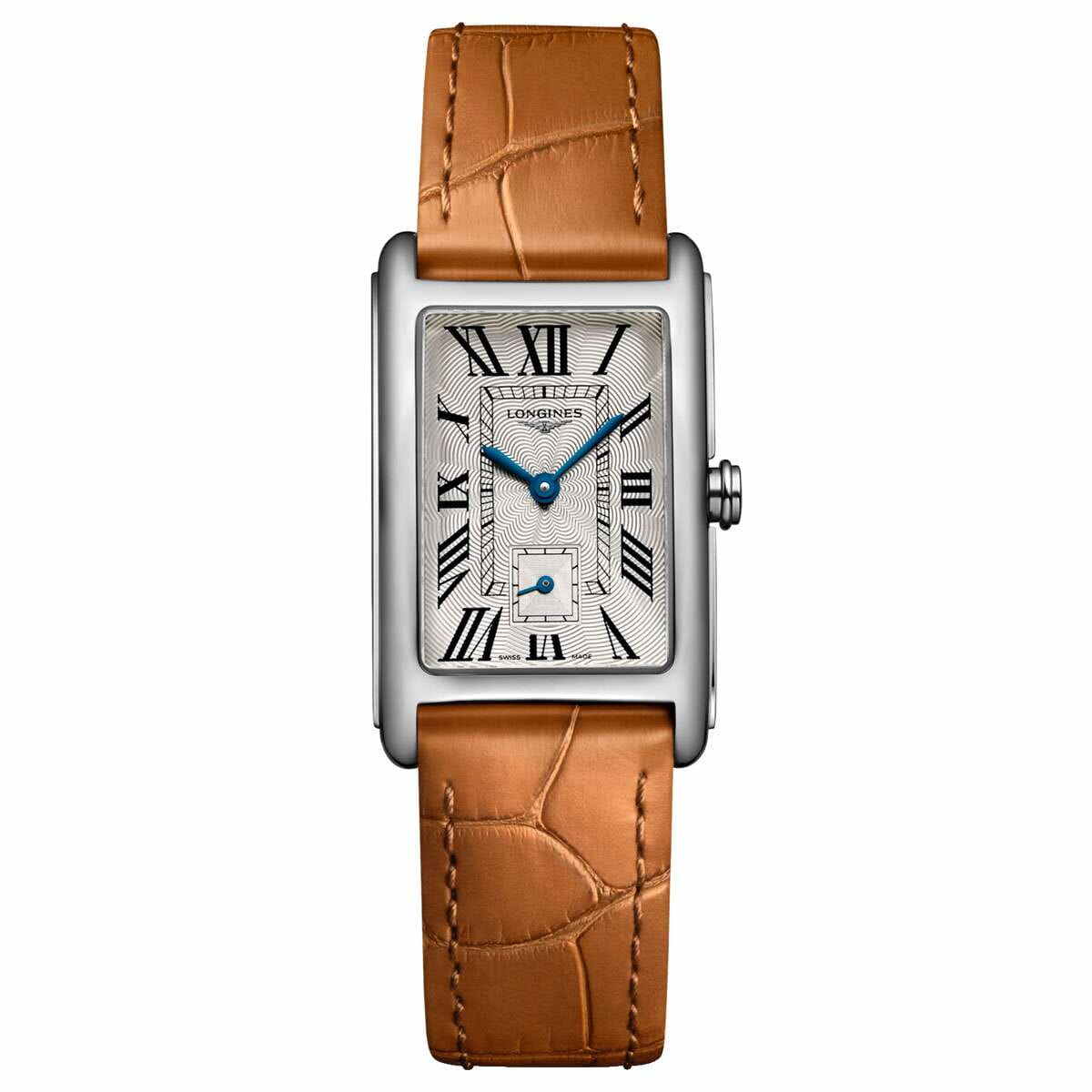 Longines Dolce-Vita Damenuhr mit römischen Ziffern beige braunem Lederband 37mm Quarz L5.512.4.71.4