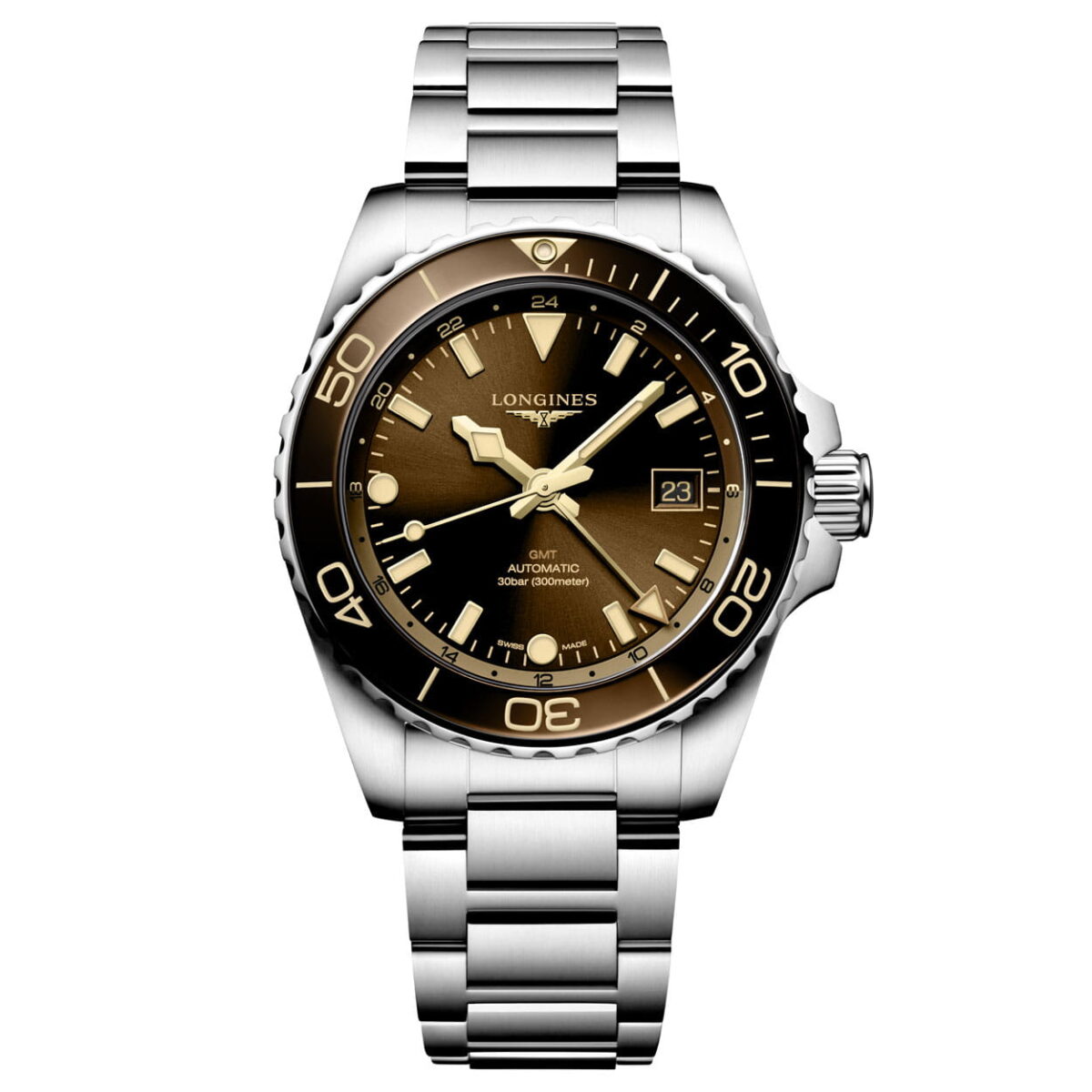 Longines HydroConquest GMT Automatik 41mm Braun Edelstahl Uhr Herren L3.790.4.66.6 Soldat