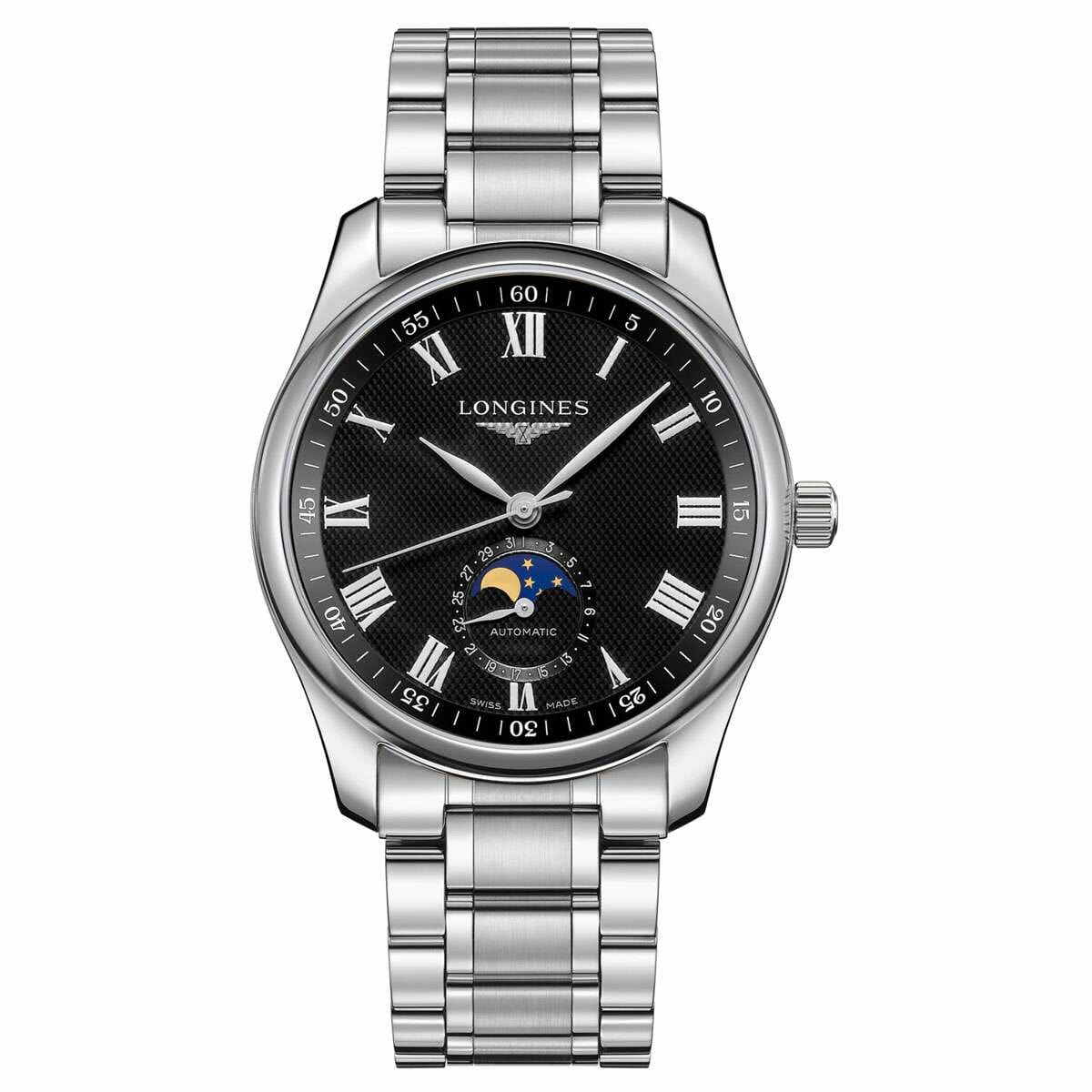 Longines Master Collection 40mm Schwarz Mondphase Edelstahl-Armband L2.909.4.51.6
