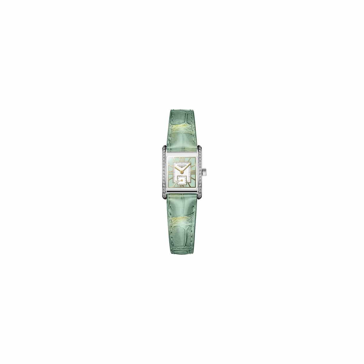 Longines Mini DolceVita Damenuhr 29mm Grün Leder-Armband Diamanten L5.200.0.05.2