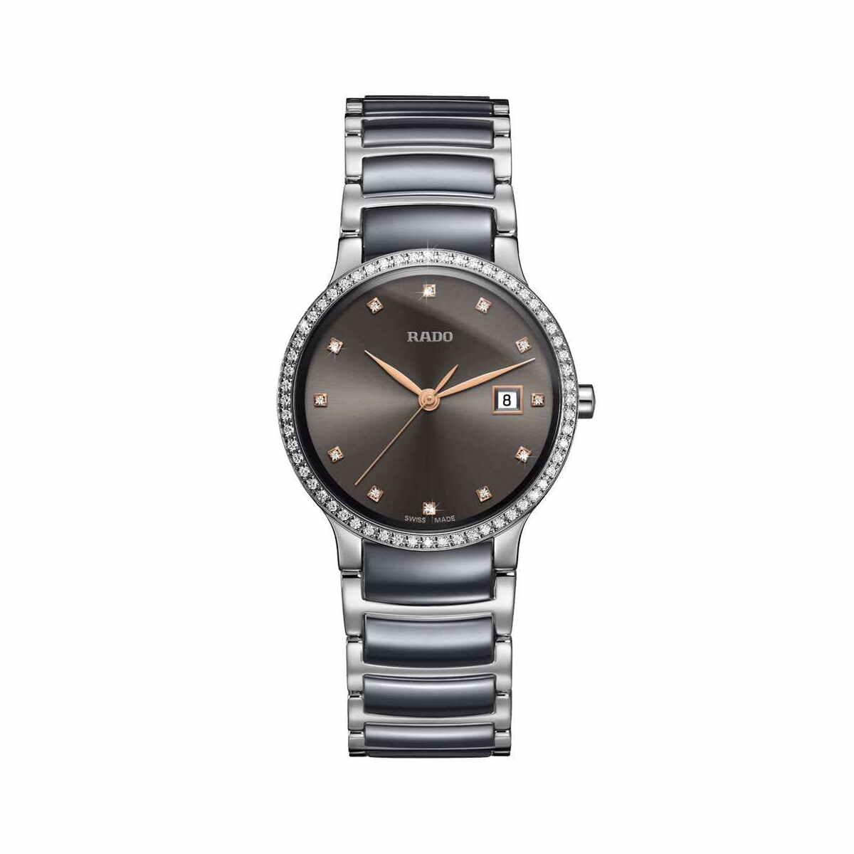 Rado Centrix Diamonds Damenuhr Silber Grau Keramik Diamanten Quarz 28mm R30936732