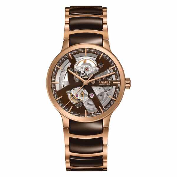 Rado Centrix Automatic Open Heart Herrenuhr Rosegold Braun Keramik 38mm R30181312