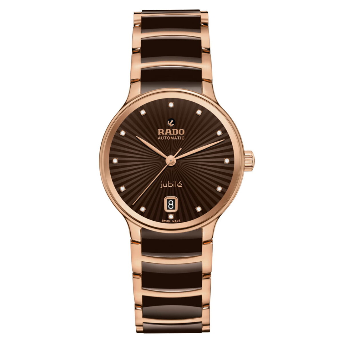 Rado Centrix Automatik Diamonds Jubile Uhr Damen 35mm Braun mit Diamanten Keramik R30037732 Detail