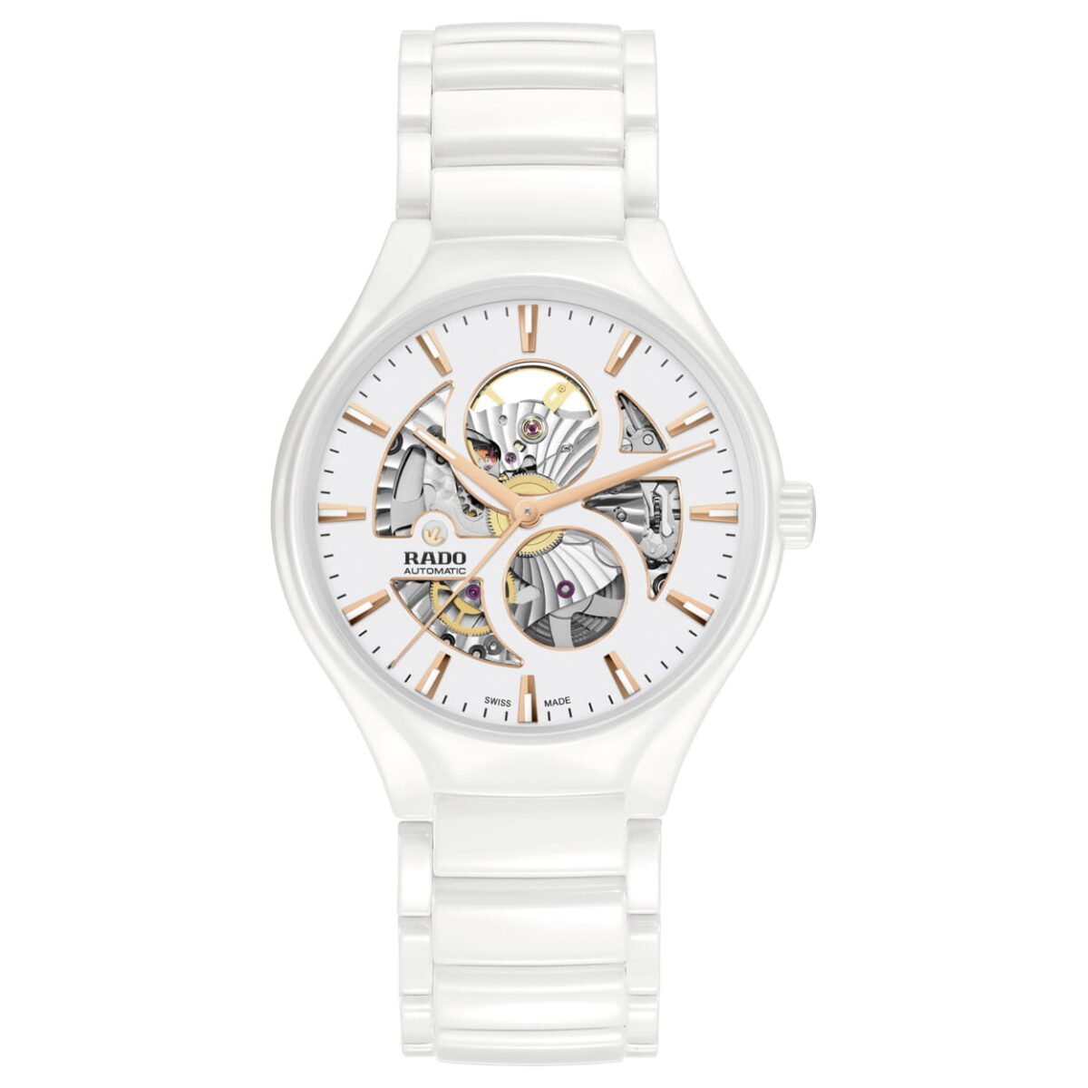 Rado True Round Automatic Open Heart Weiß 40mm Keramikuhr Damen Herren Unisex R27115012 Soldat