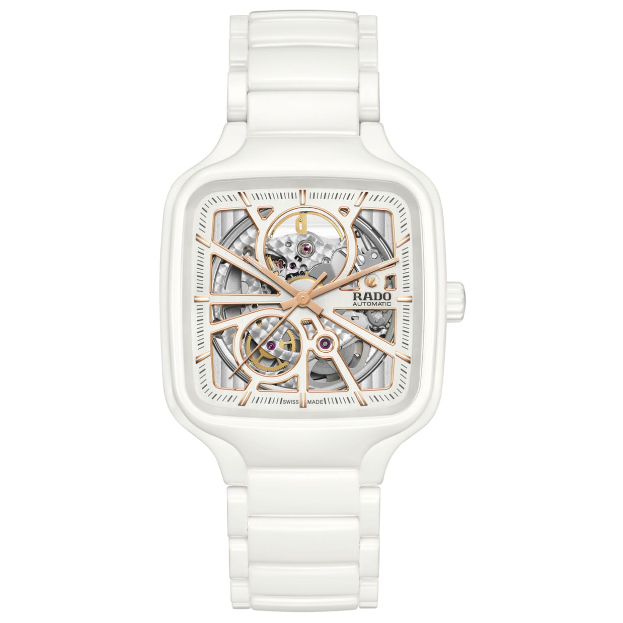 Rado True Square Automatic Open Heart Keramik Weiß Damen Herren Unisex 38mm R27073012 Soldat