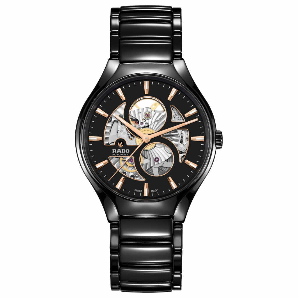Rado True Round Automatic Open Heart Herren Uhr schwarz Keramik 40mm R27107172
