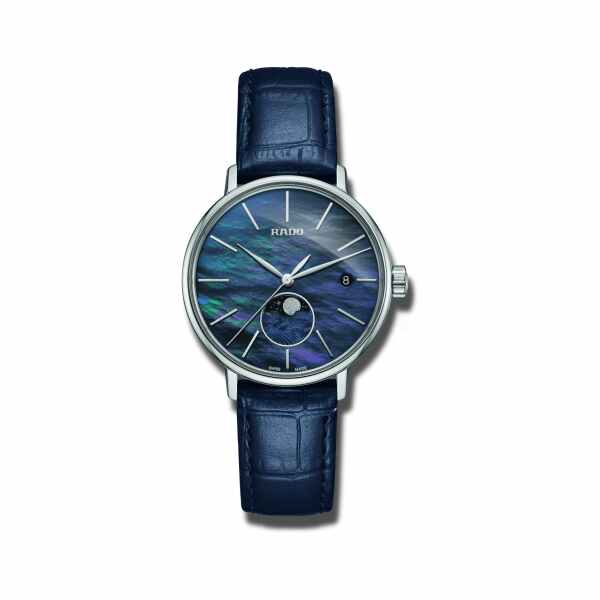 Rado Coupole Classic Blau Mondphase 34mm Lederarmband Damenuhr R22883915