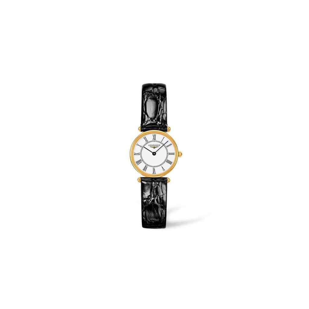 Longines Agassiz Damenuhr 23mm Gold Zifferblatt weiß Leder-Armband schwarz L4.191.6.11.0 zum günstigen Preis online kaufen | UHREN01