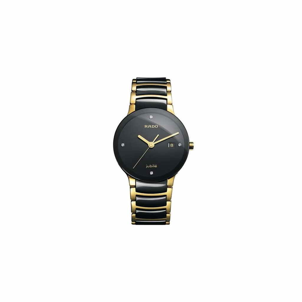 Rado Centrix Diamonds Herrenuhr Bicolor Schwarz Gold Keramik Quarz 38mm R30929712