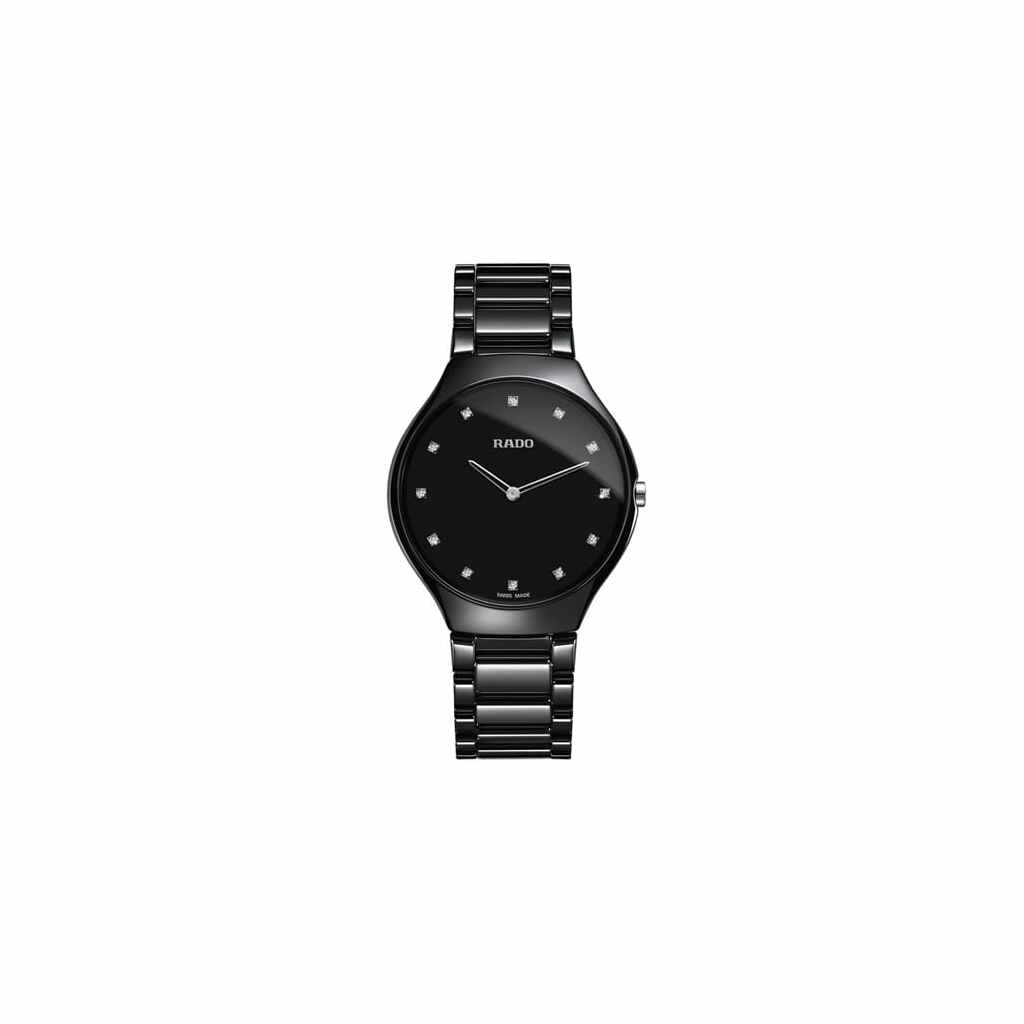 Rado True Thinline Jubilé L Schwarze Damenuhr mit 12 Diamanten 0,086 ct. (R27741732)