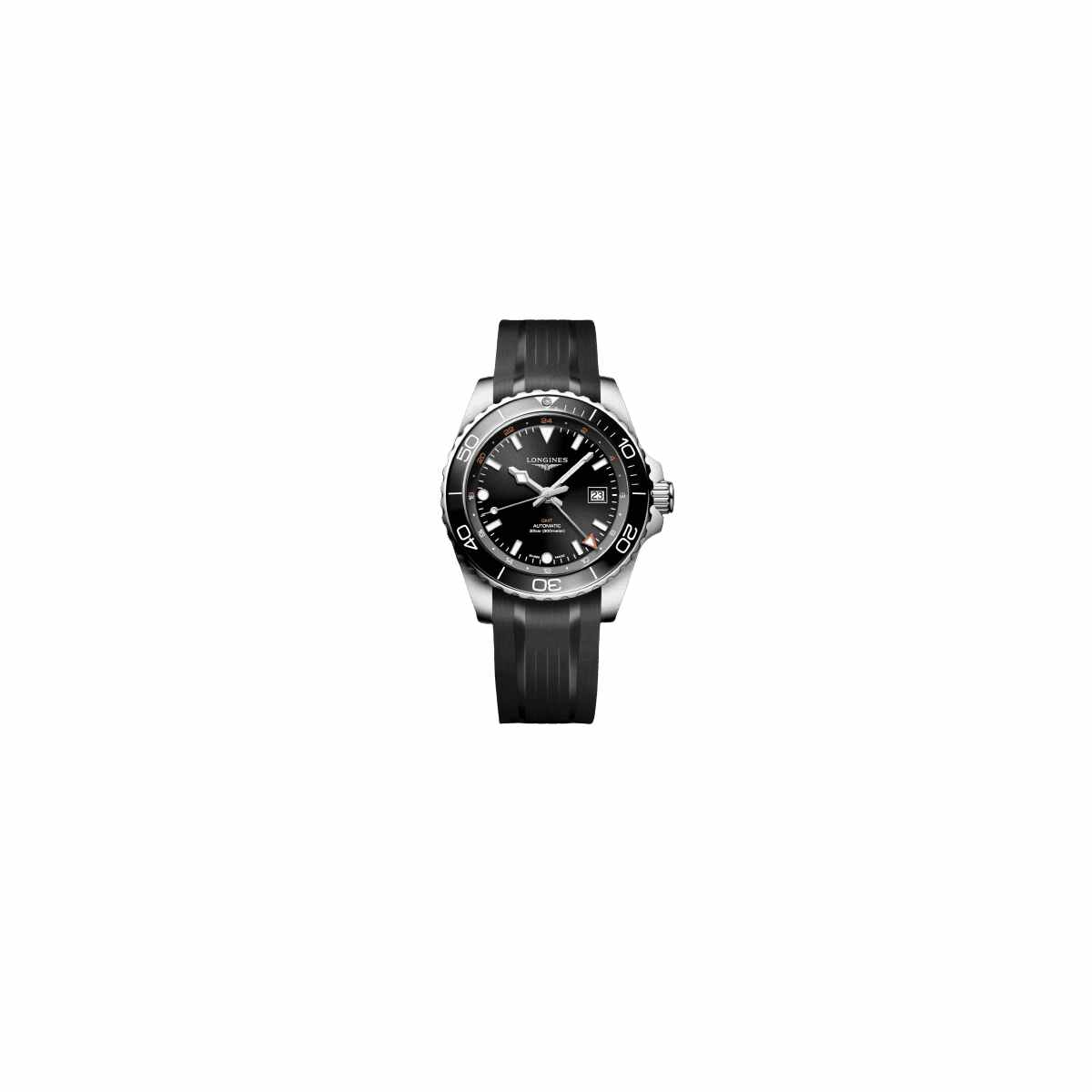 Longines HydroConquest GMT Automatik 43mm Schwarz Kautschuk Uhr Herren L3.890.4.56.9 Soldat