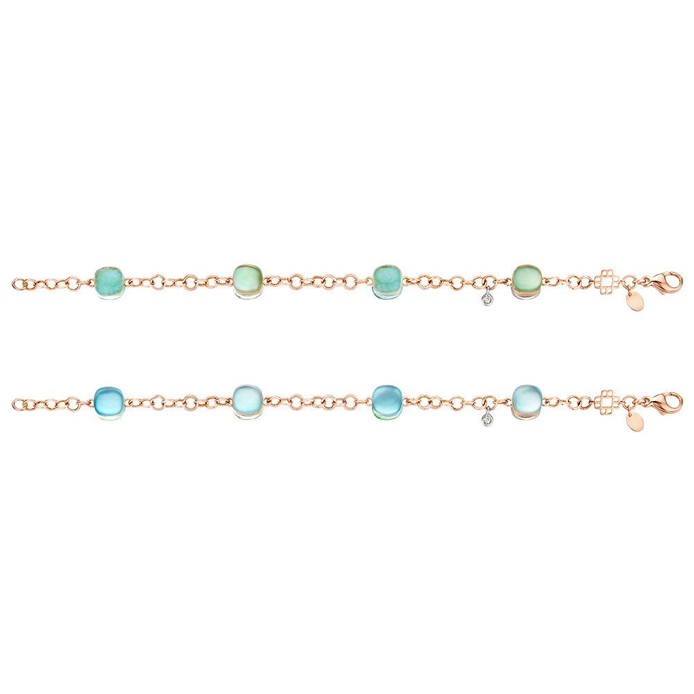 BIGLI Mini Sweety 18k Roséfarbenes Armband mit blau grünen Edelsteinen 20A21Rb -